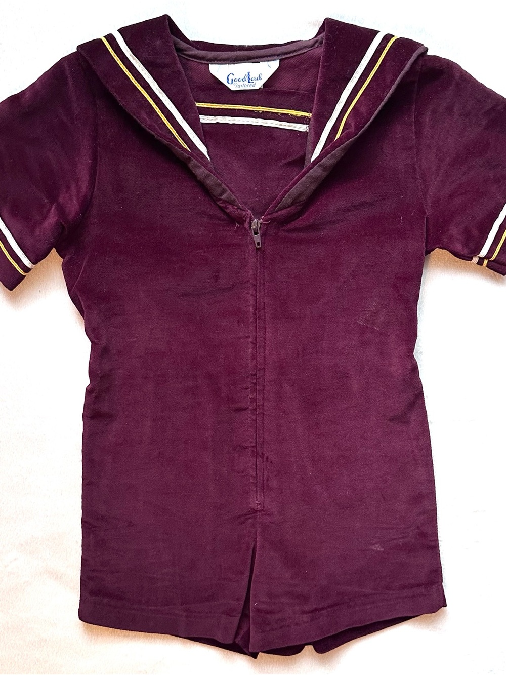 Vintage Good Lad Burgundy Velvet Sailor 1pc Jumper Romper Toddler Boys 4T
